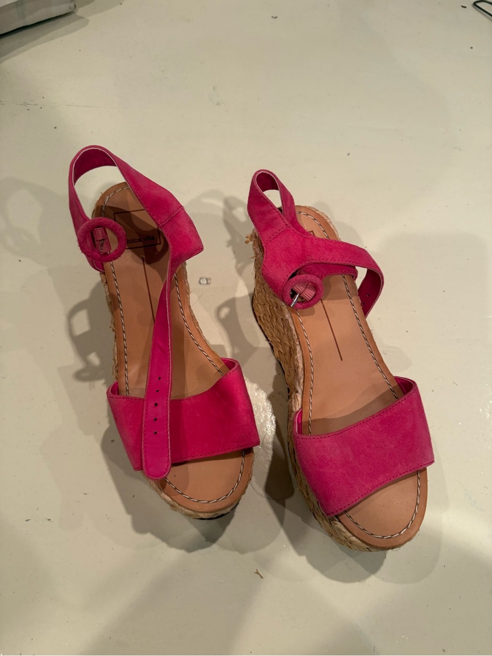 Dolce Vita Hot Pink Suede Espadrille Wedges with Buckle